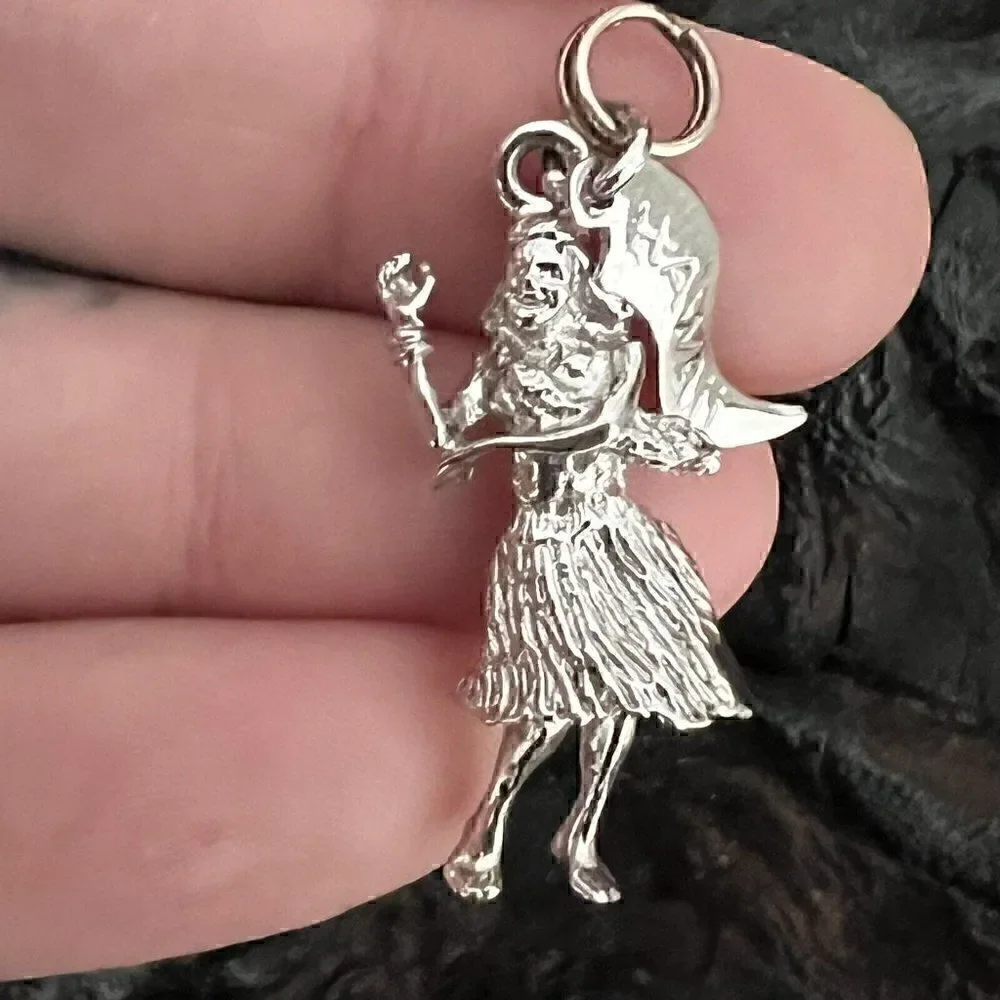 Vintage Sterling Silver Charm Hawaii Hawaiian Hula Girl Dancing Vacation Holiday